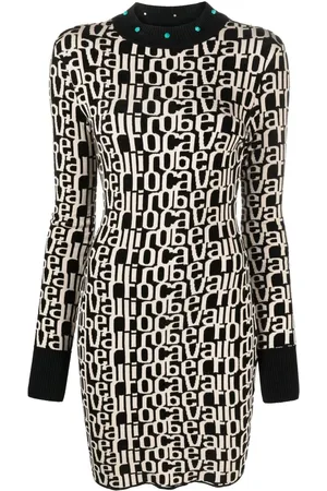 Roberto Cavalli Logo intarsia long-sleeve minidress