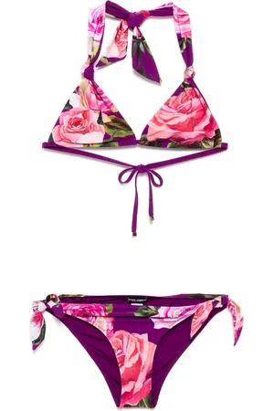 Dolce & Gabbana Rose-print padded triangle bikini