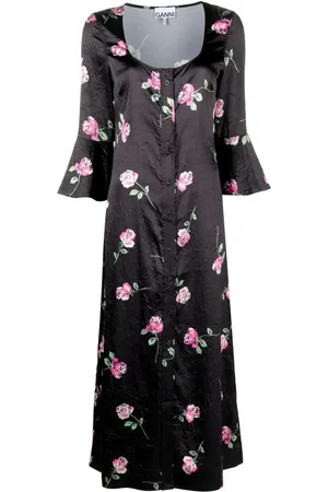 Ganni Floral-print crinkled midi dress