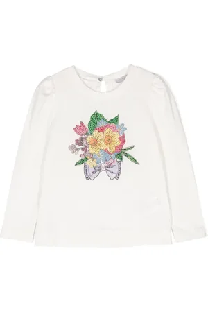 MONNALISA Floral-embroidery long-sleeve tunic