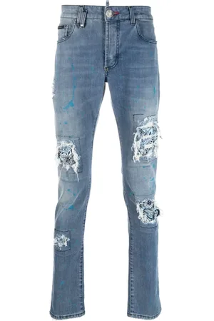 Philipp Plein Ripped-detail slim-cut jeans