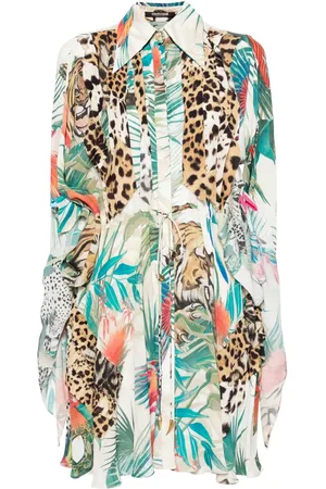 Roberto Cavalli Jungle-print crepe minidress