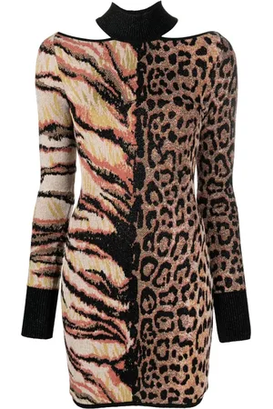 Roberto Cavalli Animal-print knitted midi dress