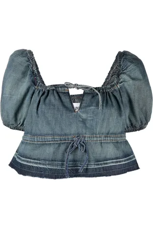Ganni Puff-sleeve denim top