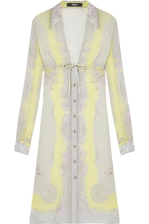 VERSACE Cameo silk midi shirt dress
