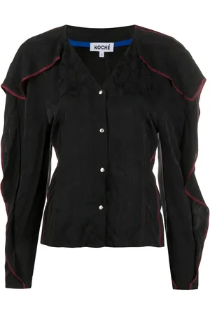 KOCHÉ Ruffle-trimmed jacquard shirt