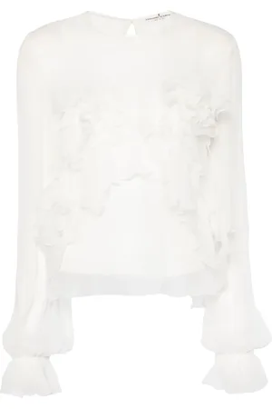 ERMANNO SCERVINO Floral-appliqué silk blouse