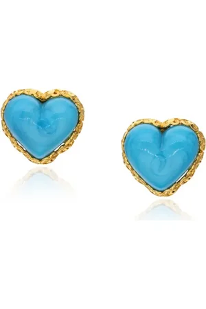 CHANEL Metal, Blue Gripoix Heart Earrings, 1993