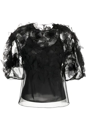 Carolina Herrera Floral-appliqué silk blouse