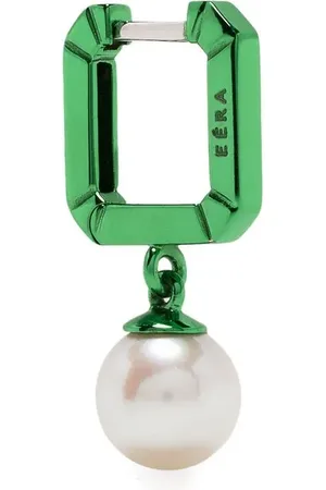 Eera 18kt white gold enamel pearl huggie earring