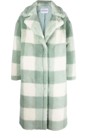 Stand Studio Check-pattern single-breasted teddy coat