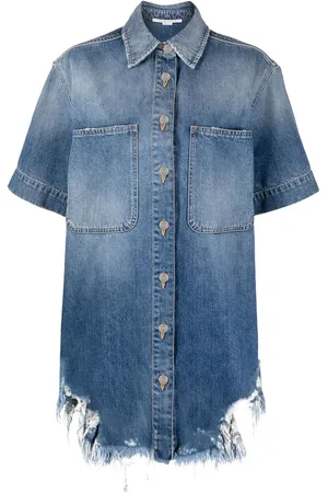 Stella McCartney Ripped-hem short-sleeved denim shirt