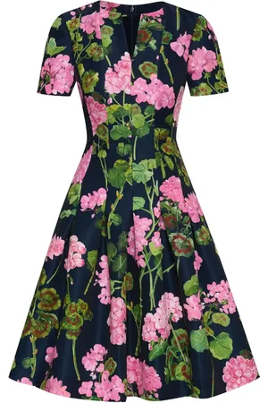 Oscar de la Renta Geranium-print faille midi dress