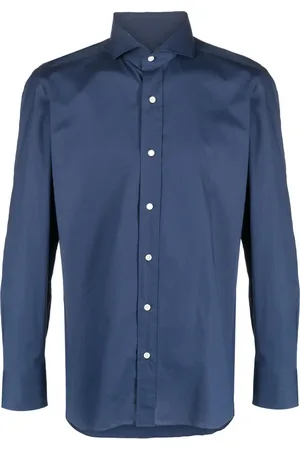 LUIGI BORRELLI NAPOLI Spread collar cotton-blend shirt