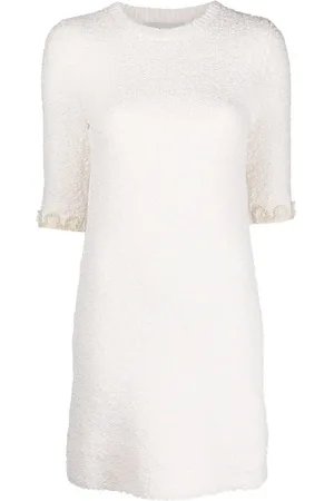 Lanvin Floral-embroidered knitted tweed dress