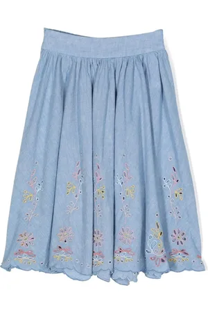 Chloé Broderie-anglaise chambray skirt