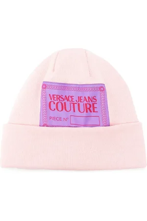 VERSACE Logo-patch detail knit beanie