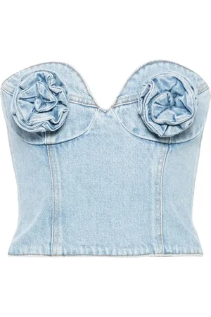 MAGDA BUTRYM Floral-appliqué denim corset top