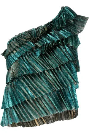 FORTE FORTE One-shoulder ruffled lamé blouse