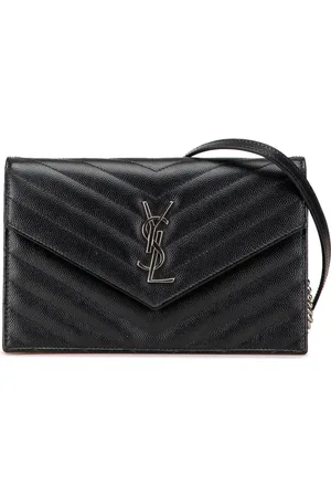 Saint Laurent 2016 Grain De Poudre Matelasse Chevron Monogram Chain Wallet crossbody bag