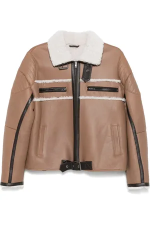 Manokhi Shearling-detail leather jacket