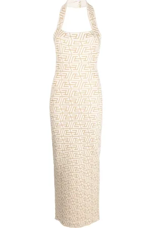 Balmain Logo-jacquard halterneck dress