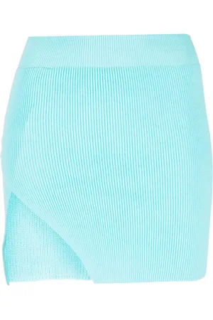 LANEUS Ribbed-knit asymmetric miniskirt