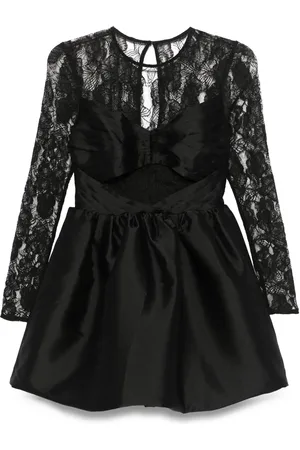 Self-Portrait Lace-panel taffeta mini dress