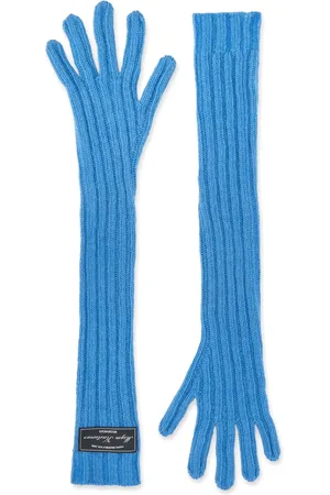 Msgm Logo-patch ribbed-knit gloves