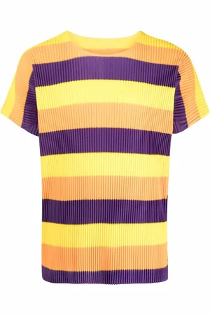 Issey Miyake 2000s plissé-effect striped T-shirt