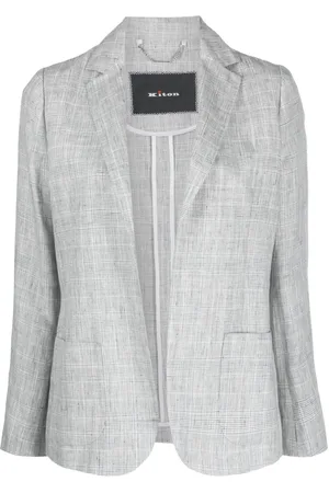 Kiton Plaid-pattern open-front linen blazer