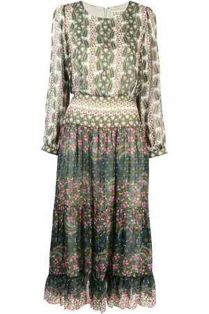 SALONI Graphic-print long-sleeve dress