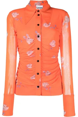 Ganni Floral-print ruched shirt