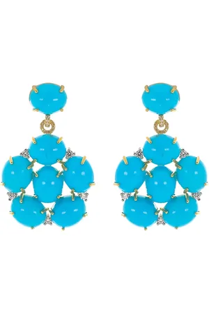 Irene Neuwirth 18kt yellow Kingman turquoise diamond drop earrings