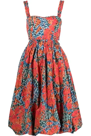 ULLA JOHNSON Graphic-print sweetheart neck dress