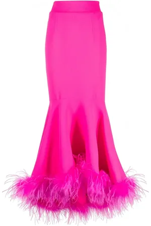Styland Feather-trim flared skirt