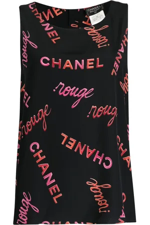 CHANEL 1996 logo-print sleeveless silk blouse