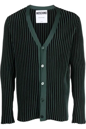 Moschino Logo-patch striped cotton cardigan