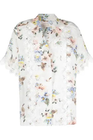 ZIMMERMANN Floral-print lace-appliqué shirt
