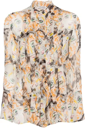 CHANEL 1990-2000s illustration-print silk blouse