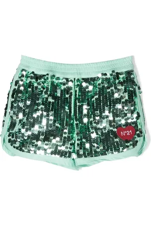 Nº21 Sequin-embellished logo shorts