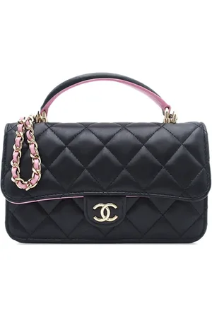 CHANEL 2021-2024 Bicolor Quilted Lambskin Top Handle Phone Holder with Chain satchel
