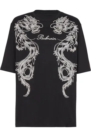 Balmain Dragon-embroidered cotton T-shirt