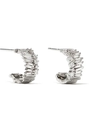 Suzanne Kalan 18kt white gold Fireworks Layered diamond huggies