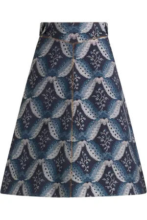 Etro Floral-embroidery jacquard denim skirt