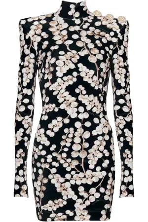 Balmain Redcurrant-print velvet mini dress