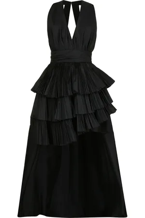 Elie saab Pleated plunge-neck silk dress