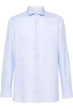 LUIGI BORRELLI NAPOLI Spread-collar cotton shirt