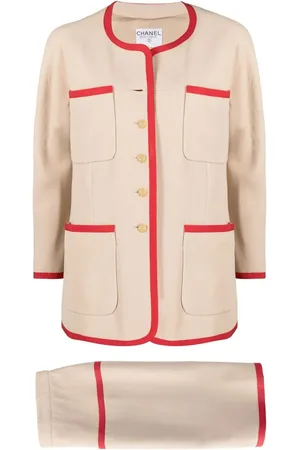 CHANEL 1980s collarless two-piece skirt suit