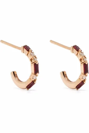 Suzanne Kalan 18K rose gold thin mix sapphire and diamond hoop earrings